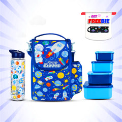Space Theme Lunch Combo 3-in-1 Pack | Insulated Lunch Bag, BPA-Free Lunch Box & Leakproof Water Bottle - Blue
