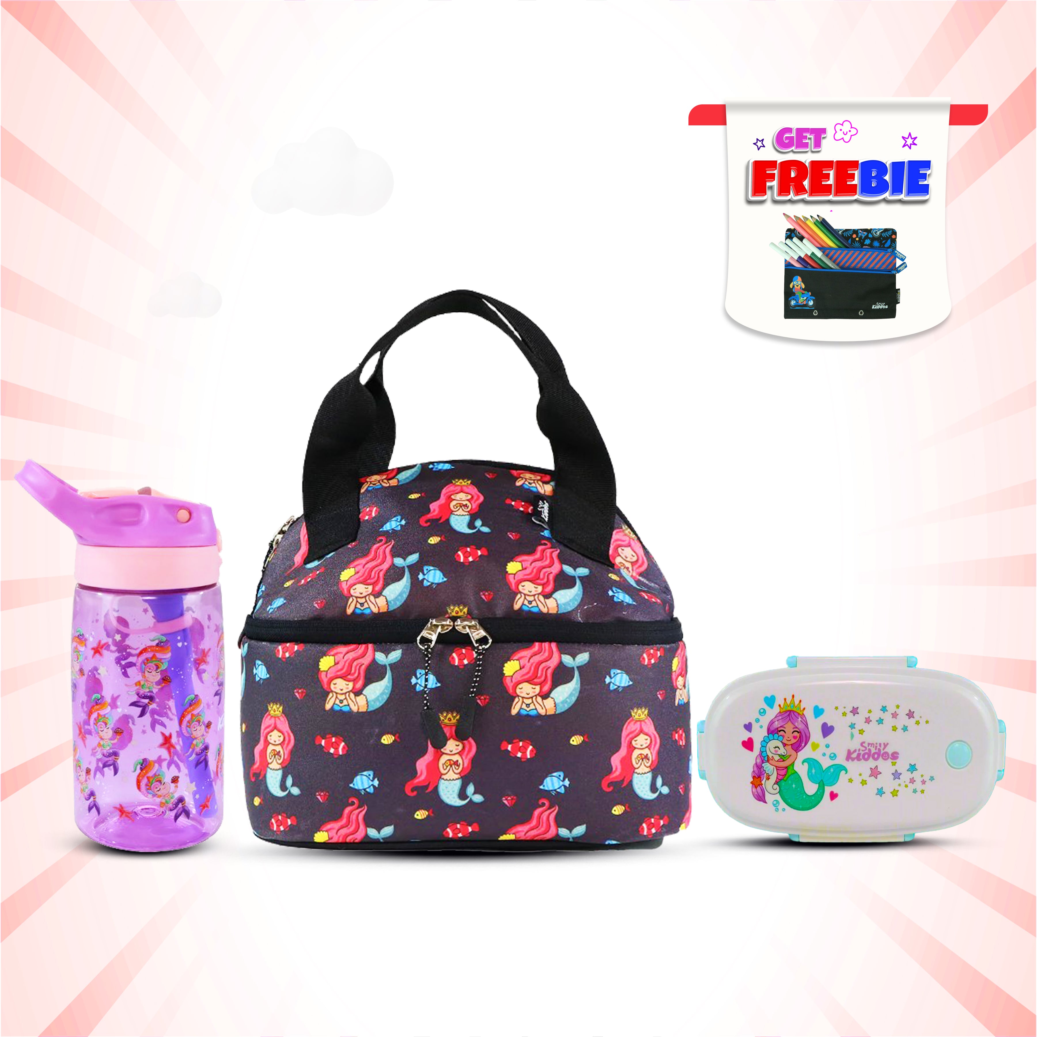 Mermaid Theme 3-in-1 Combo Pack | Insulated Lunch Bag, Lunch Box & Water Bottle