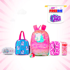Smily Kiddos Combo Pack(Backpack,Pencil case,Lunch Bag,Lunch Box,Sipper Water Bottle Unicorn Theme.