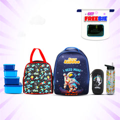 Smily Kiddos Combo Pack(Backpack,Pencil case,Lunch Bag,Lunch Box, Sipper Water Bottle (Space theme) Black