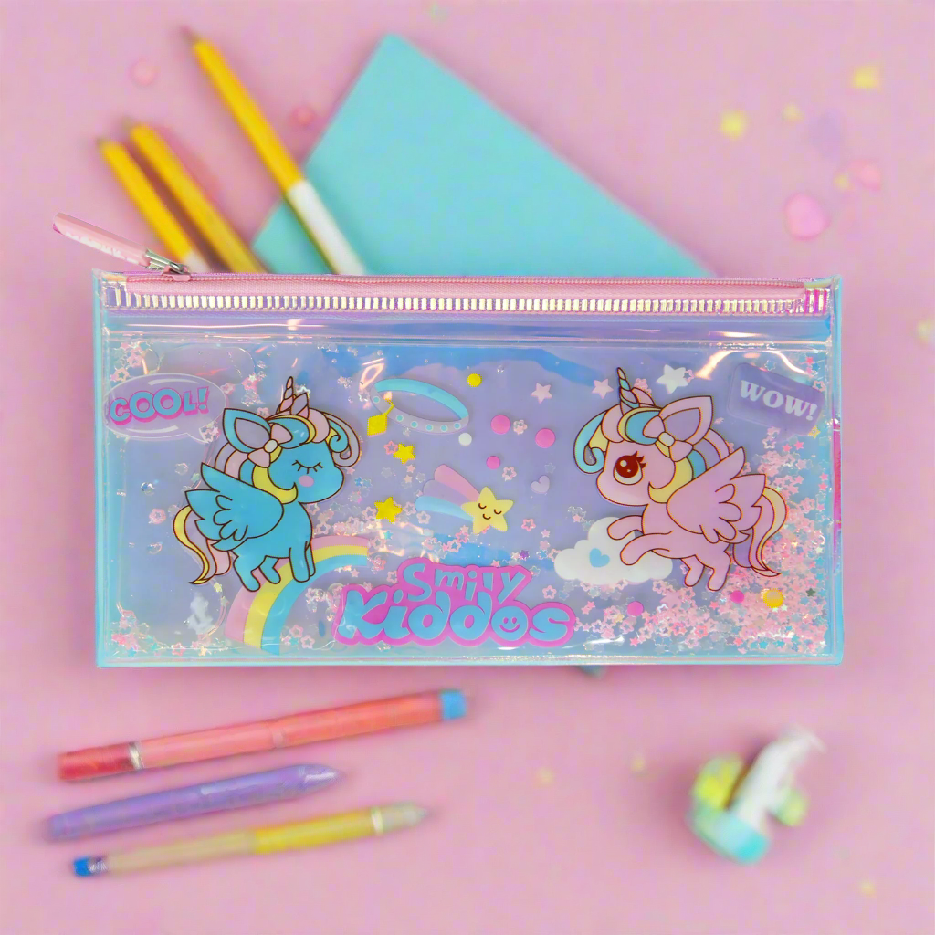 Smily Unicorn Pencil Pouch with Drift Glitter