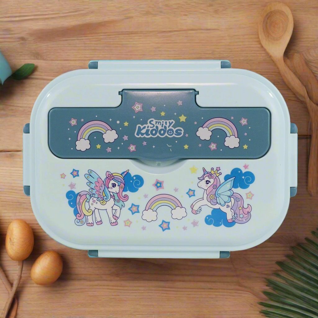 Smily kiddos Stainless Unicorn Theme Lunch Box -Light Blue - Large