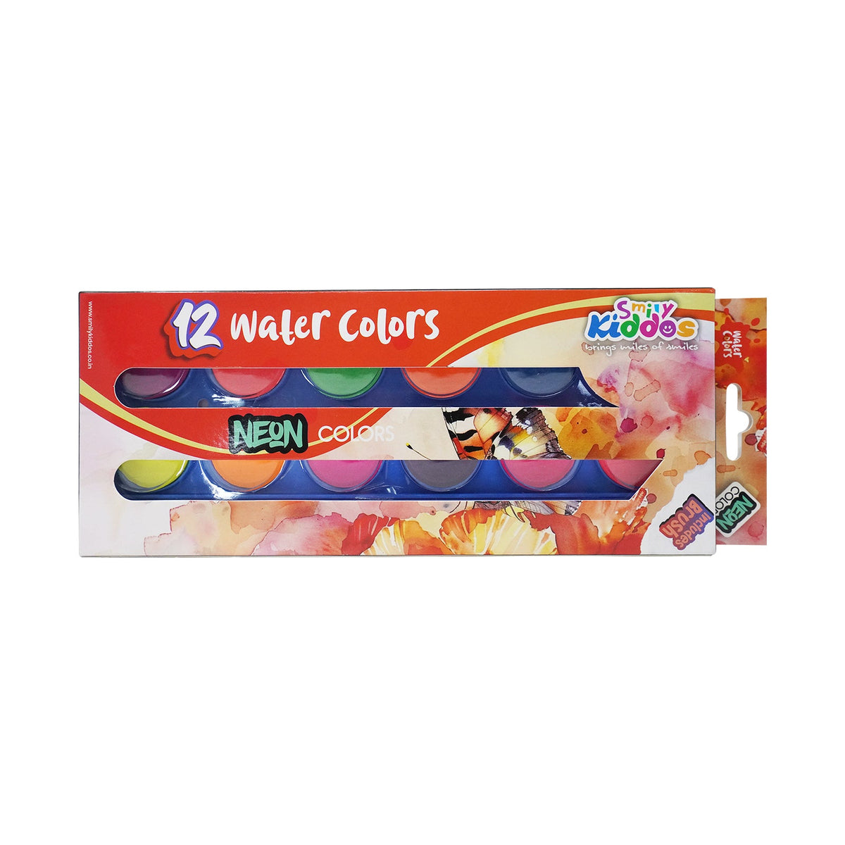 Nesin Water Colors 12-piece watercolor paint set in its original retail packaging, featuring a vibrant watercolor design on the box.