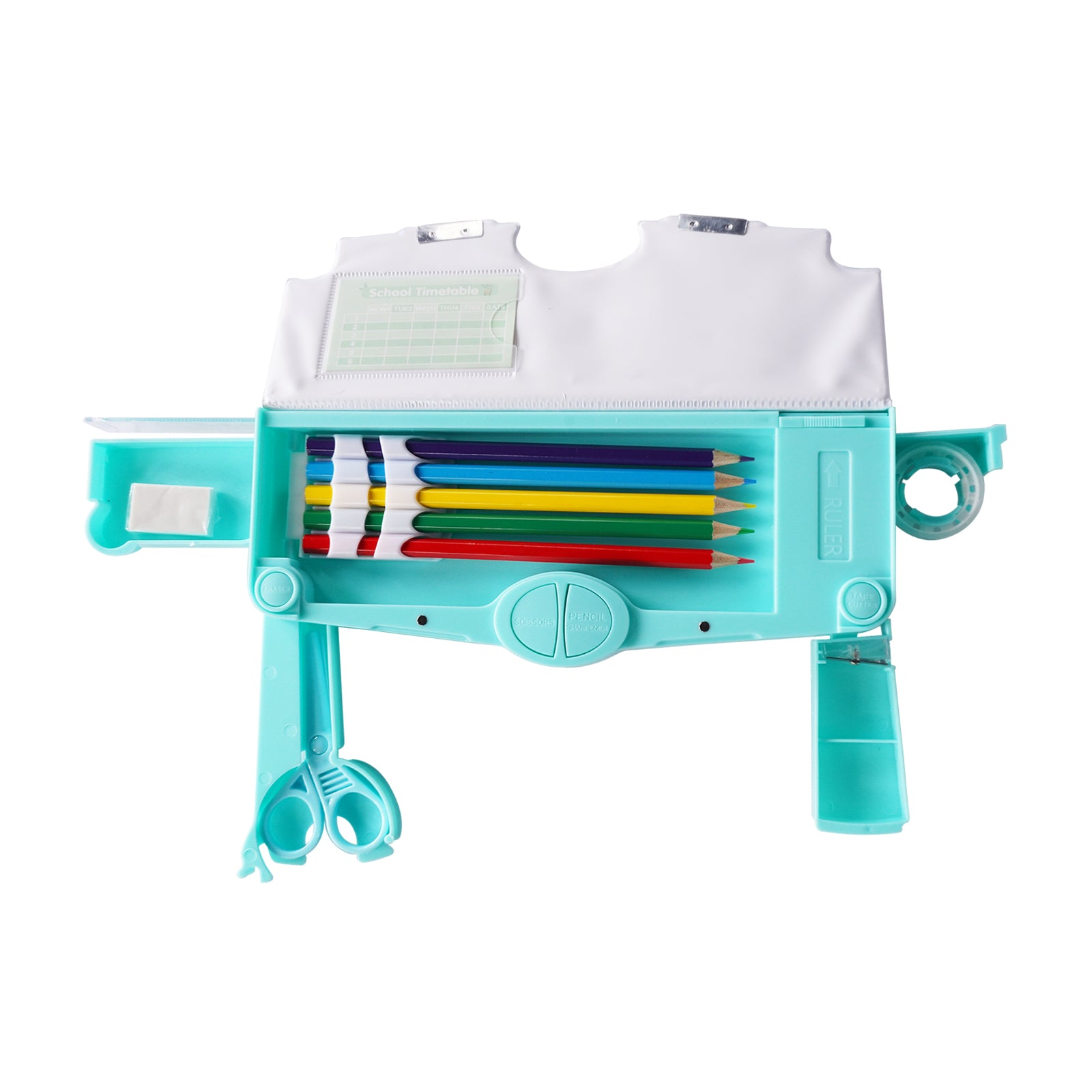 Smily Kiddos Pop-Out Pencil Box for Kids | Animal Friends Theme (Teal)