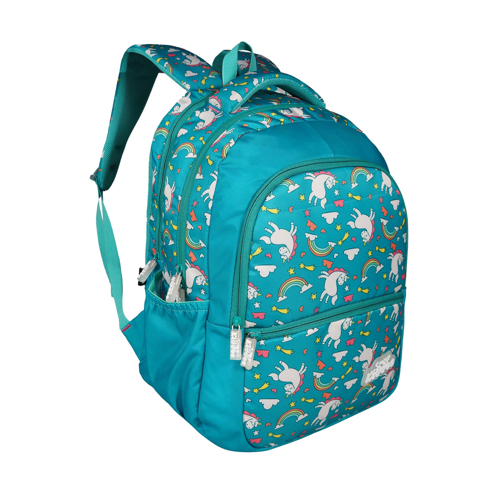 Smily Kiddos Bouncy Backpack – Sea Green | Cute Unicorn & Rainbow Print | Kids' School Bag