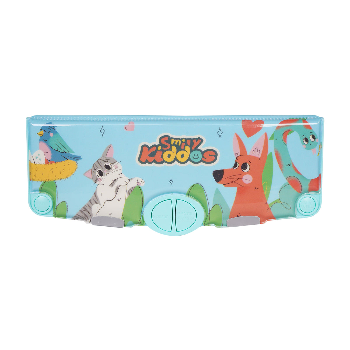 Smily Kiddos Pop-Out Pencil Box for Kids | Animal Friends Theme (Teal)