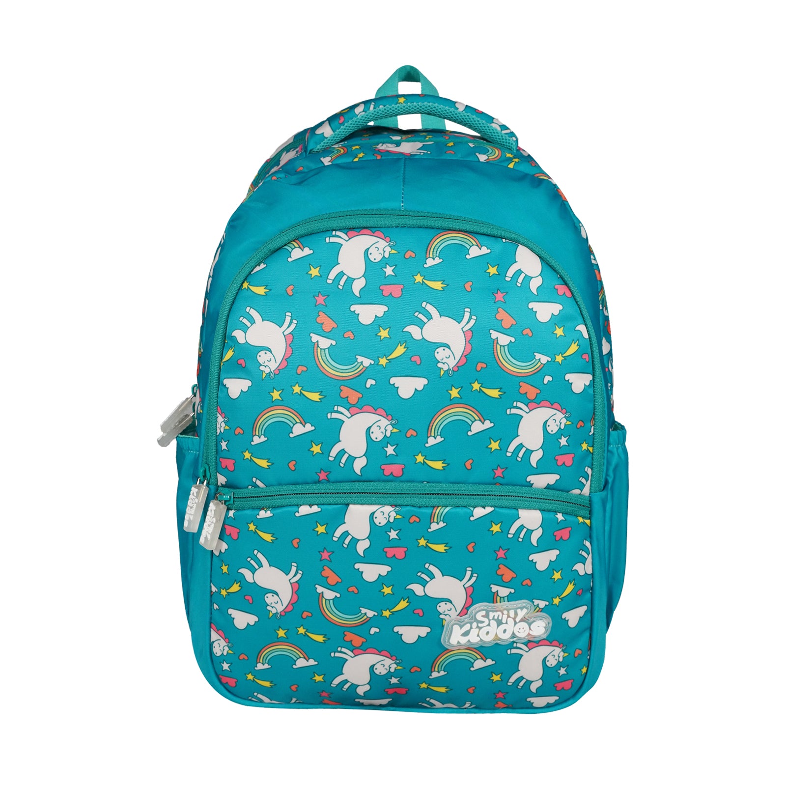 Smily Kiddos Bouncy Backpack – Sea Green | Cute Unicorn & Rainbow Print | Kids' School Bag