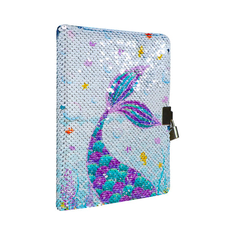 Image of Smily Kiddos Sequin Mermaid Notebook - Light Blue Lockable Diary with Lock Key