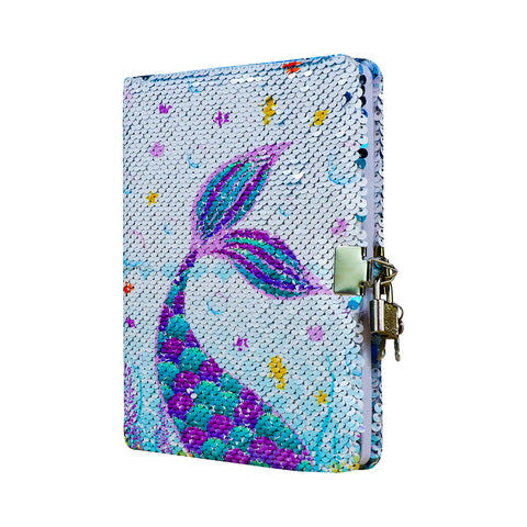 Image of Smily Kiddos Sequin Mermaid Notebook - Light Blue Lockable Diary with Lock Key