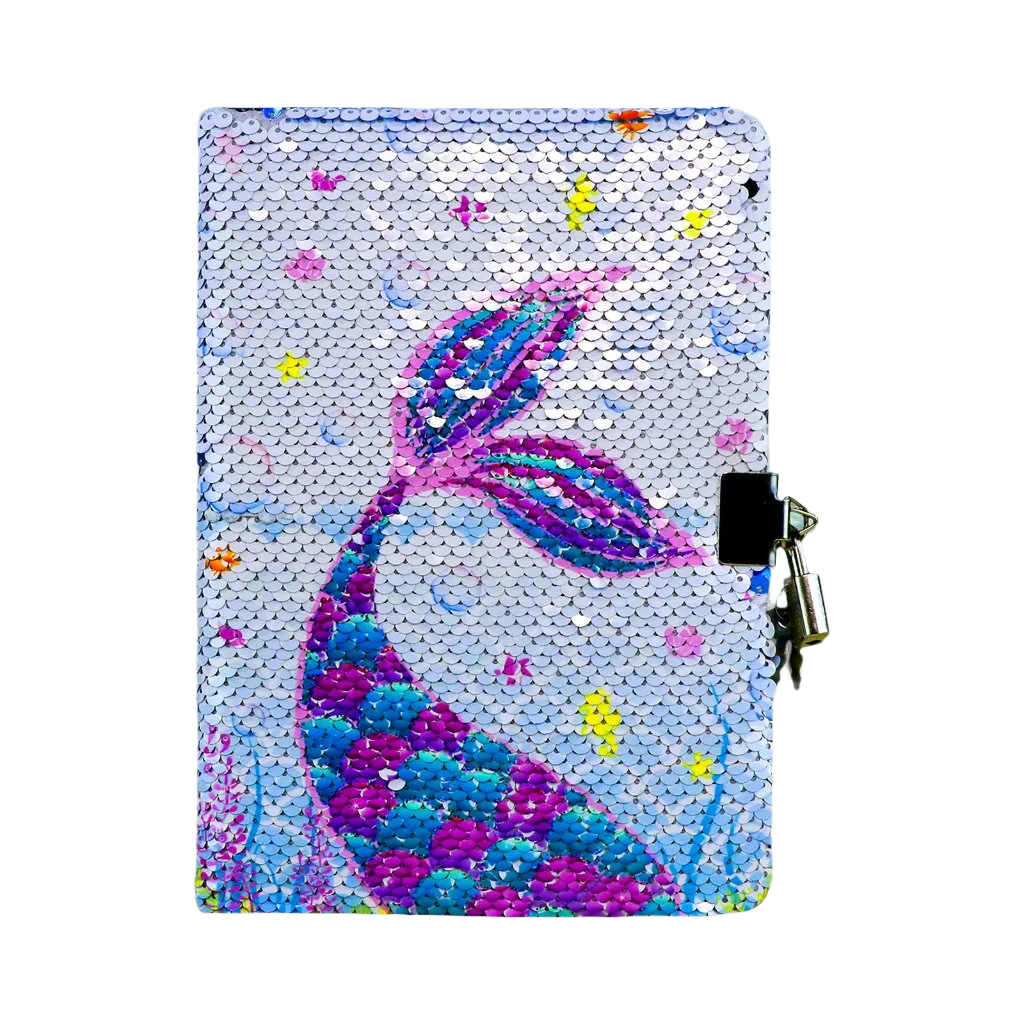 Smily Kiddos Sequin Mermaid Notebook - Light Blue Lockable Diary with Lock Key