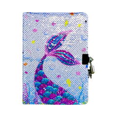 Smily Kiddos Sequin Mermaid Notebook - Light Blue Lockable Diary with Lock Key