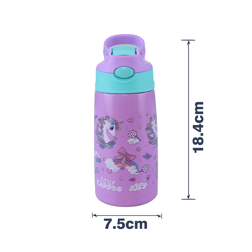 Smily Kiddos Insulated Water Bottle 450ml - Unicorn Theme Purple