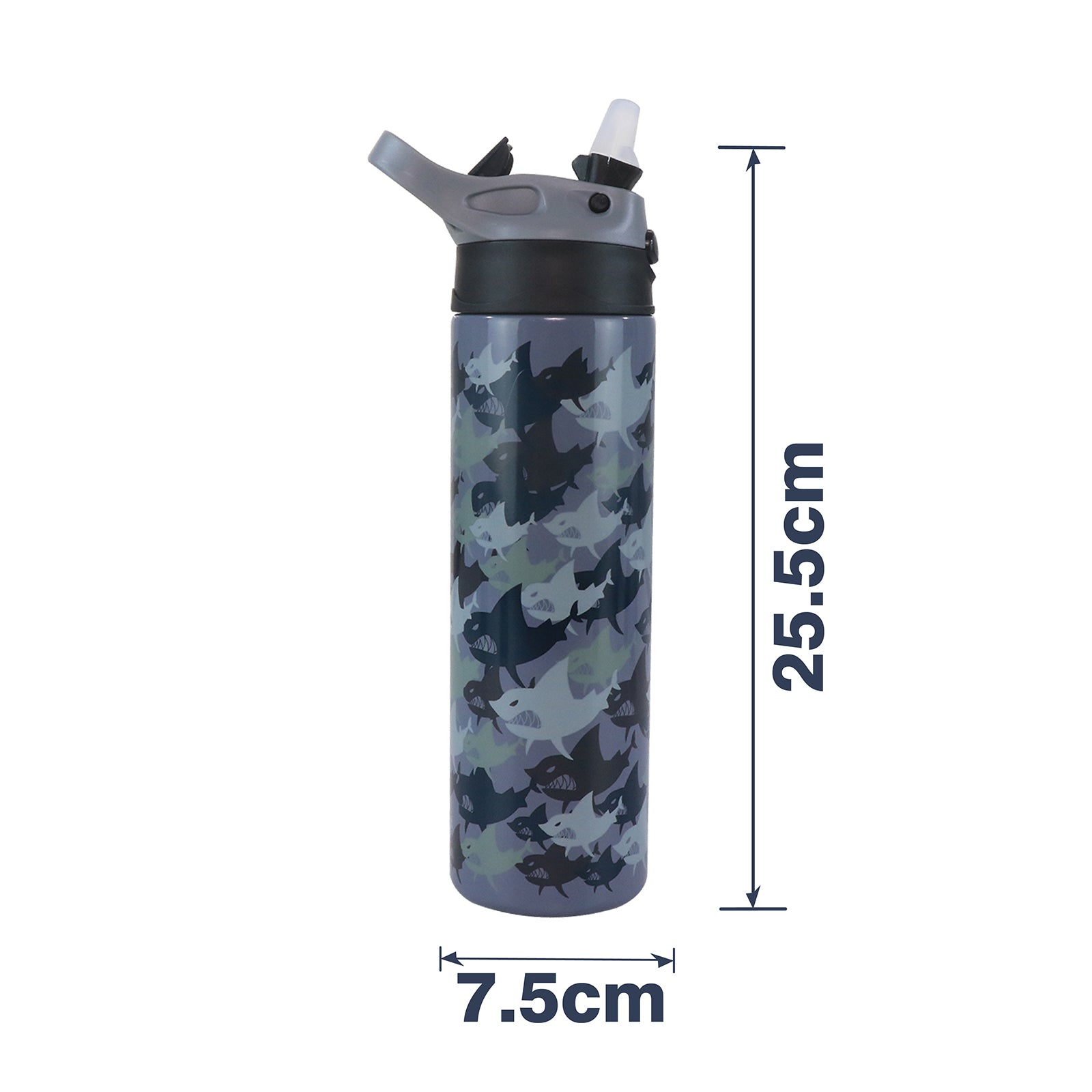 Smily Kiddos Insulated Water Bottle 600ml - Shark  Theme Grey