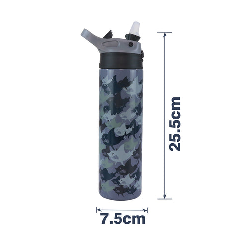 Image of Smily Kiddos Insulated Water Bottle 600ml - Shark  Theme Grey