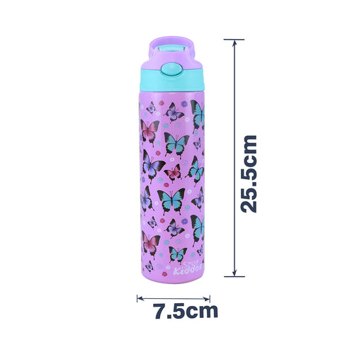 Image of Smily Kiddos Insulated Water Bottle 600ml - Butterfly Theme Purple