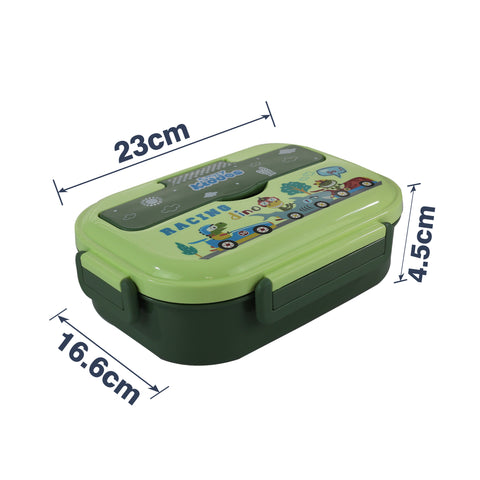 Image of Smily kiddos Stainless Steel Racing Dino Theme Lunch Box - Green 3+ years