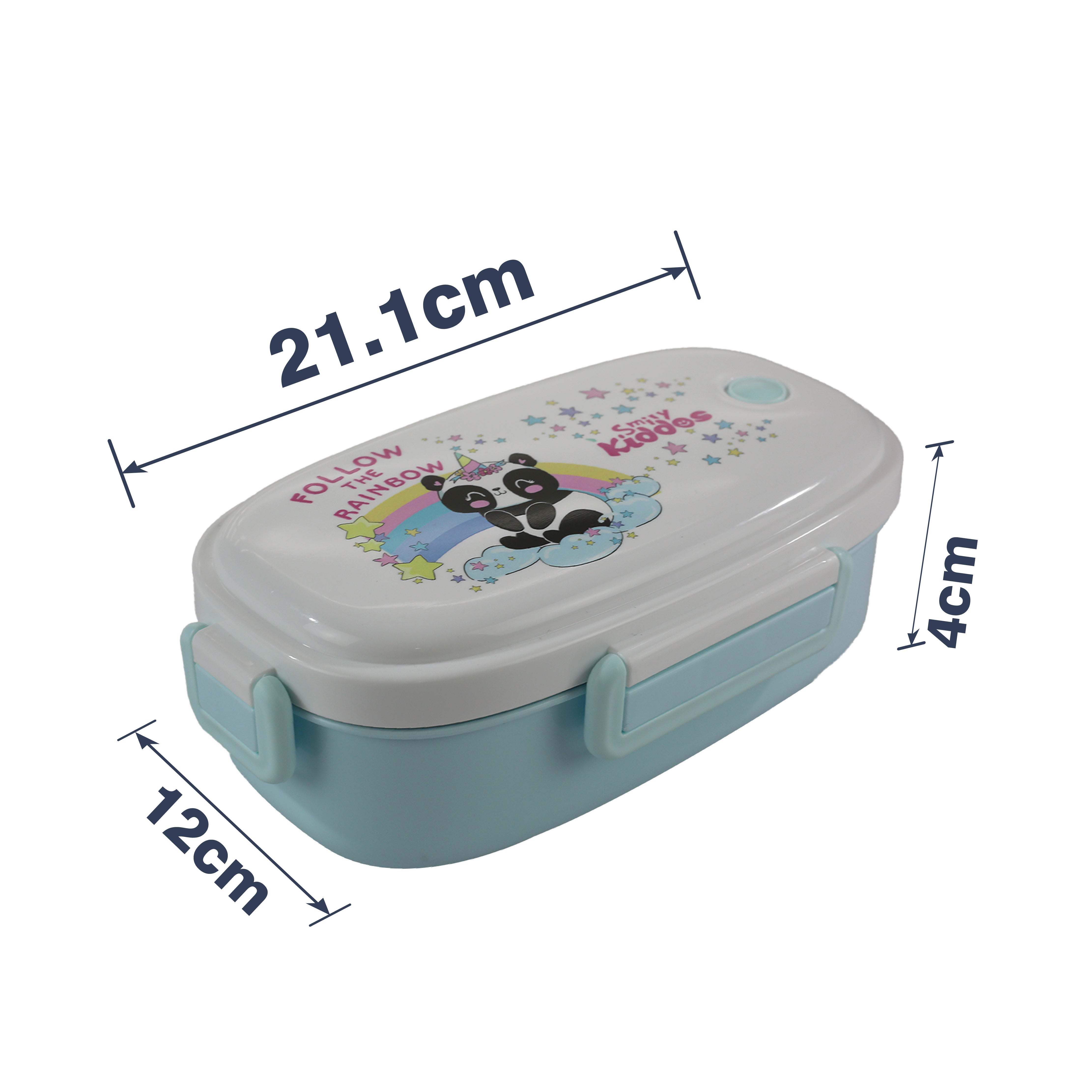 Smily kiddos Stainless Steel Lunch Box Small Rainbow Panda Theme - Light Blue 3+ years