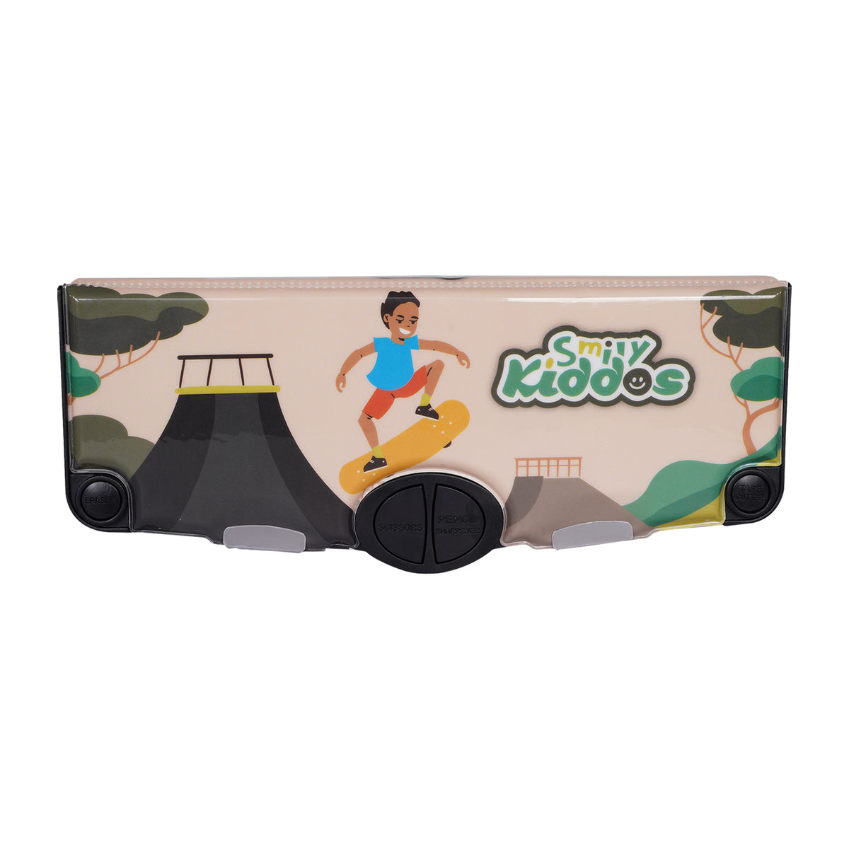 Smily Kiddos Pop-Out Pencil Box for Kids | Skateboard Theme (Beige)