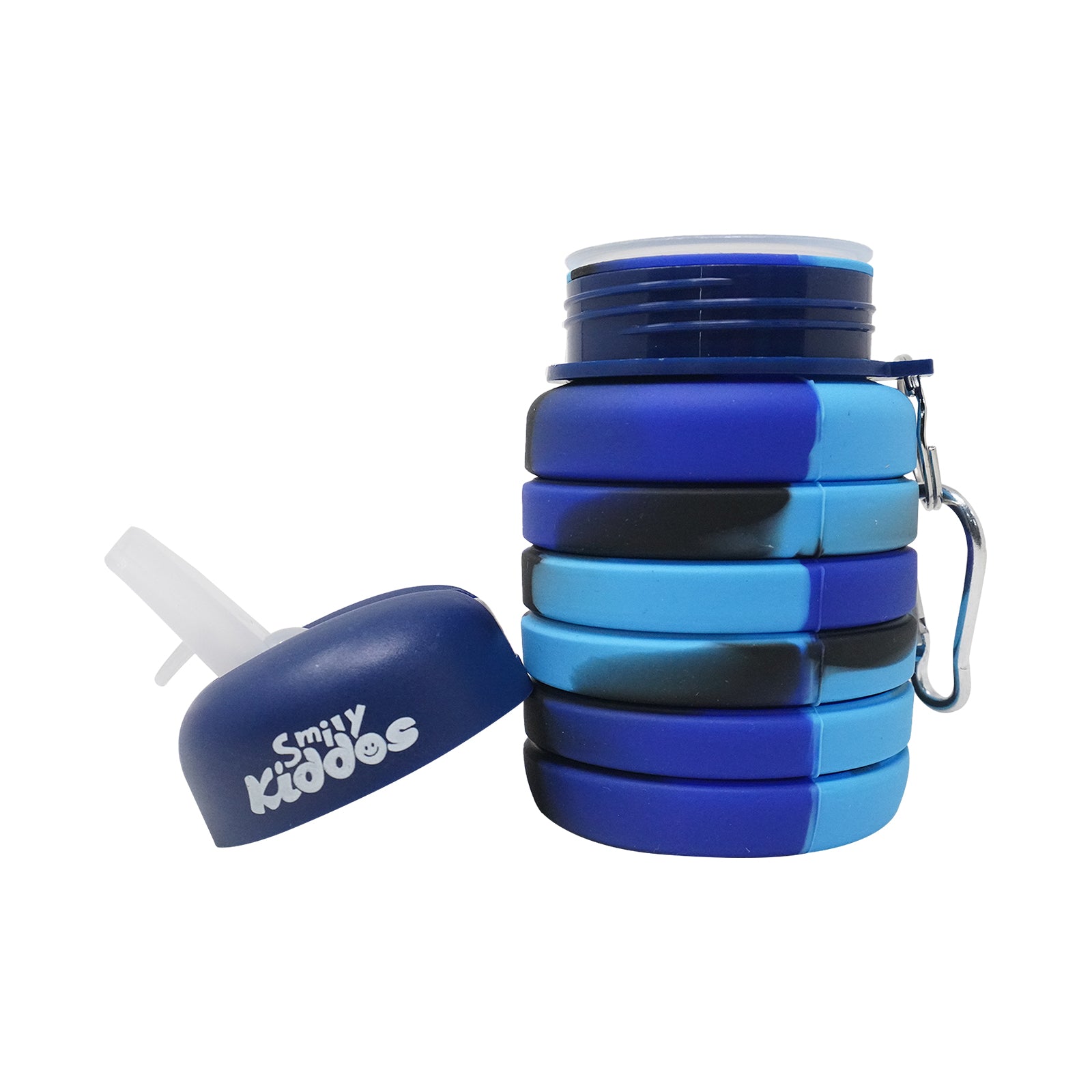 Smily Kiddos Collapsible Silicone Water Bottle – Camouflage Blue 550 mL