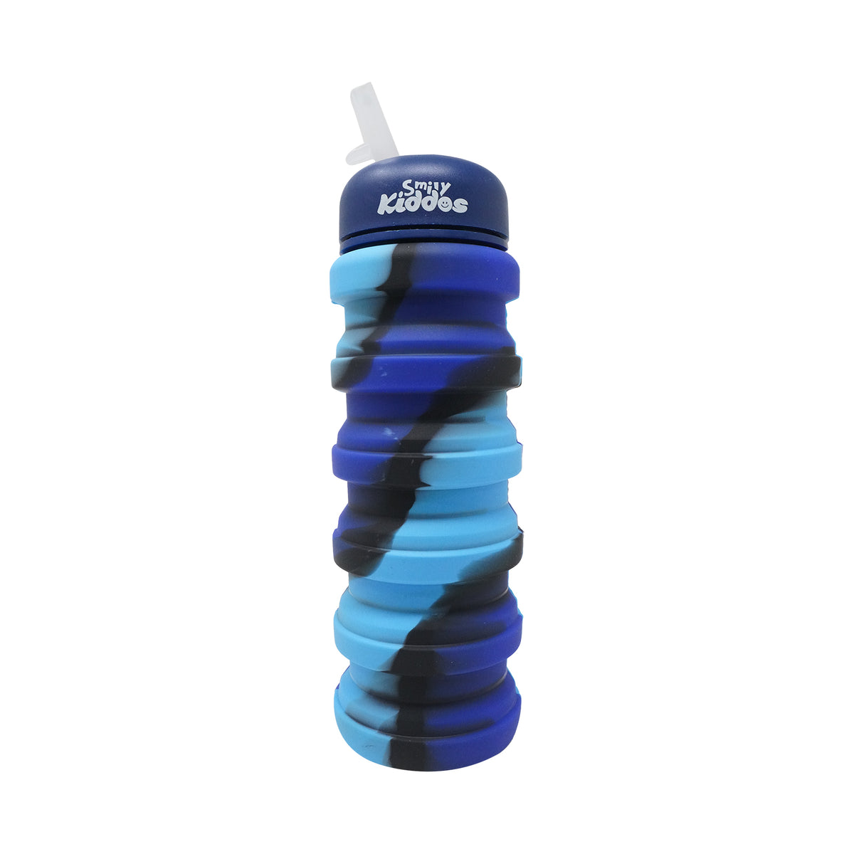 Smily Kiddos Collapsible Silicone Water Bottle – Camouflage Blue 550 mL