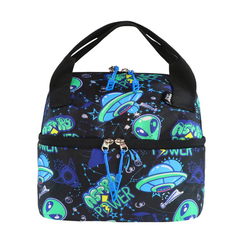 Image of Smily Kiddos Double Decker Lunch Bag Alien Theme- Black LxWxH :25.5 X 17 X 20 CM