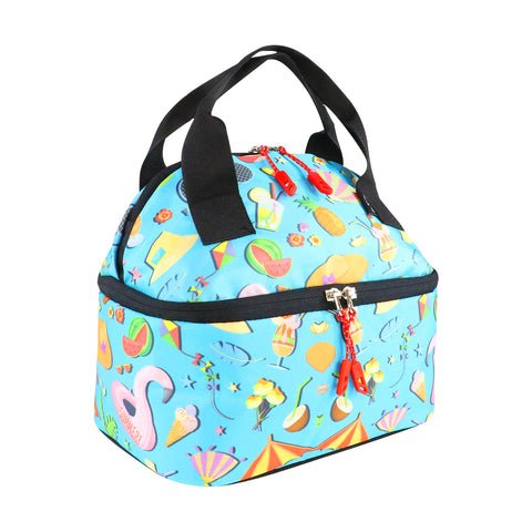 Image of Smily Kiddos Double Decker Lunch Bag Picnic Theme- Blue LxWxH :25.5 X 17 X 20 CM