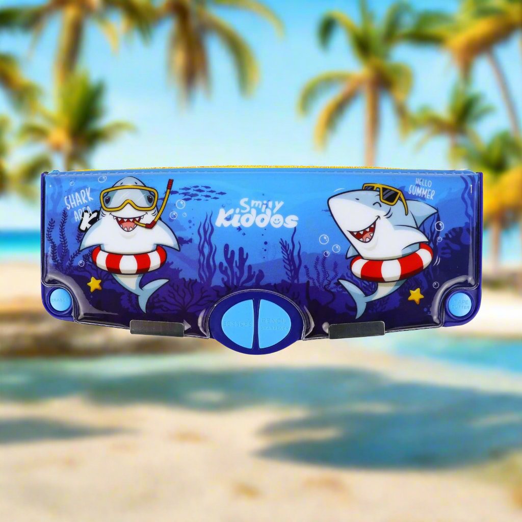 Smily Kiddos Combo pack Shark Theme | Backpack, Pencil Case ,Lunch Box, Water Bottle.