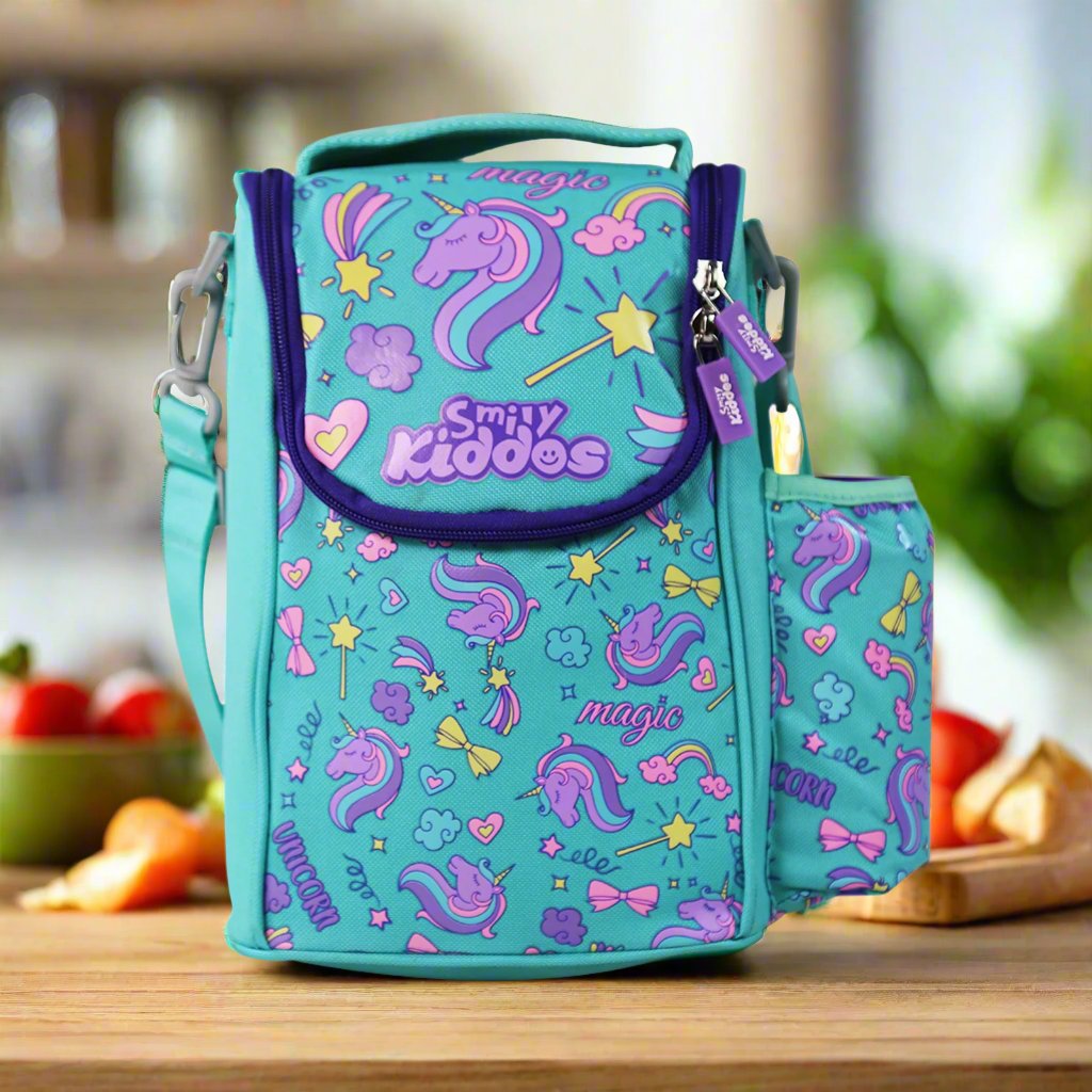 Smily Kiddos Combo pack Unicorn Theme | Backpack, Lunch Bag, Lunch Box, Water Bottle.