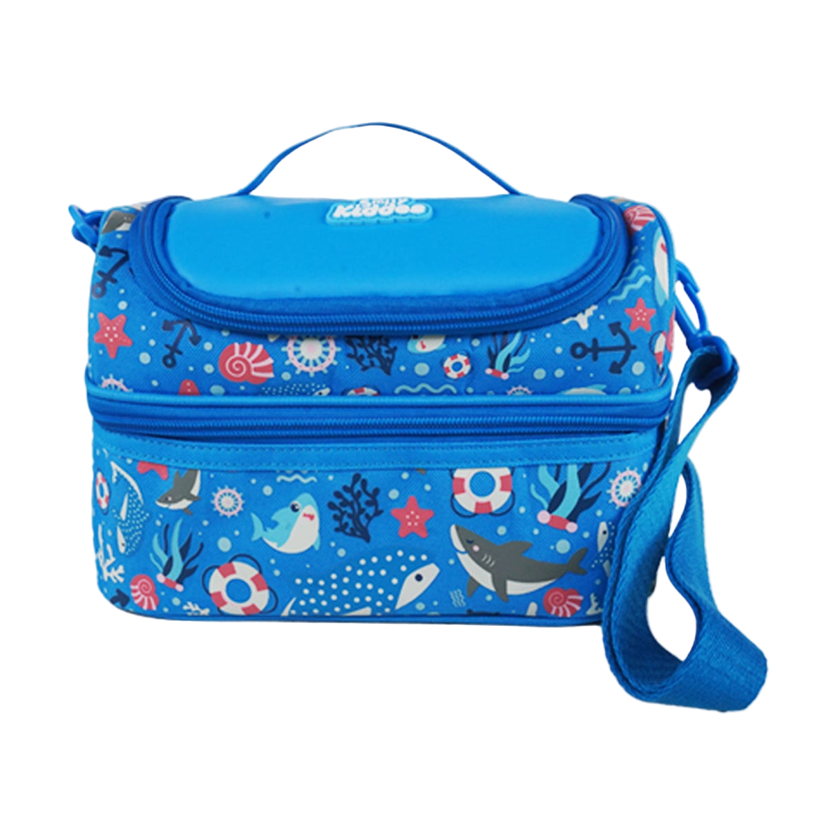 Double Decker Lunch Bag V3 | Baby Shark Theme | Spacious Lunch Tote for Kids - Blue