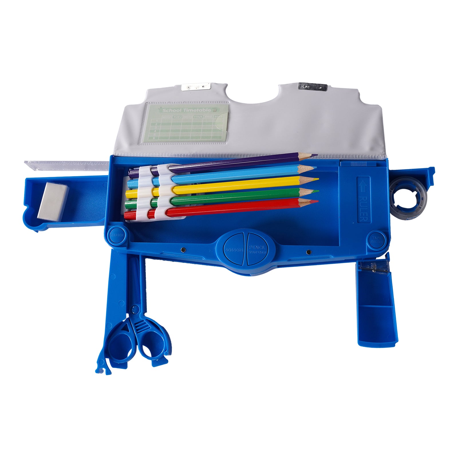 Smily Kiddos Pop-Out Pencil Box for Kids | Robot City Theme Blue