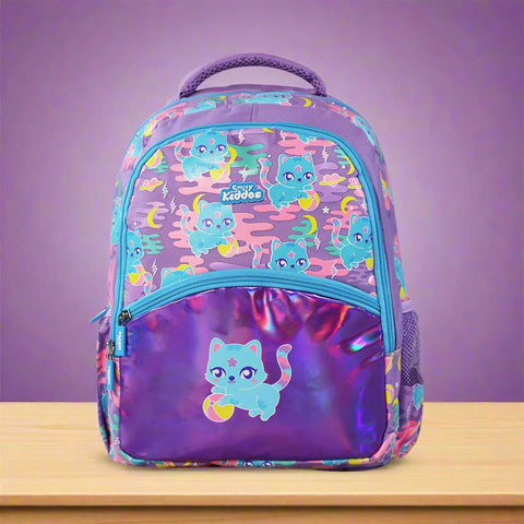 Image of Smily Kiddos 15 inch Backpack Kitty Theme | Purple