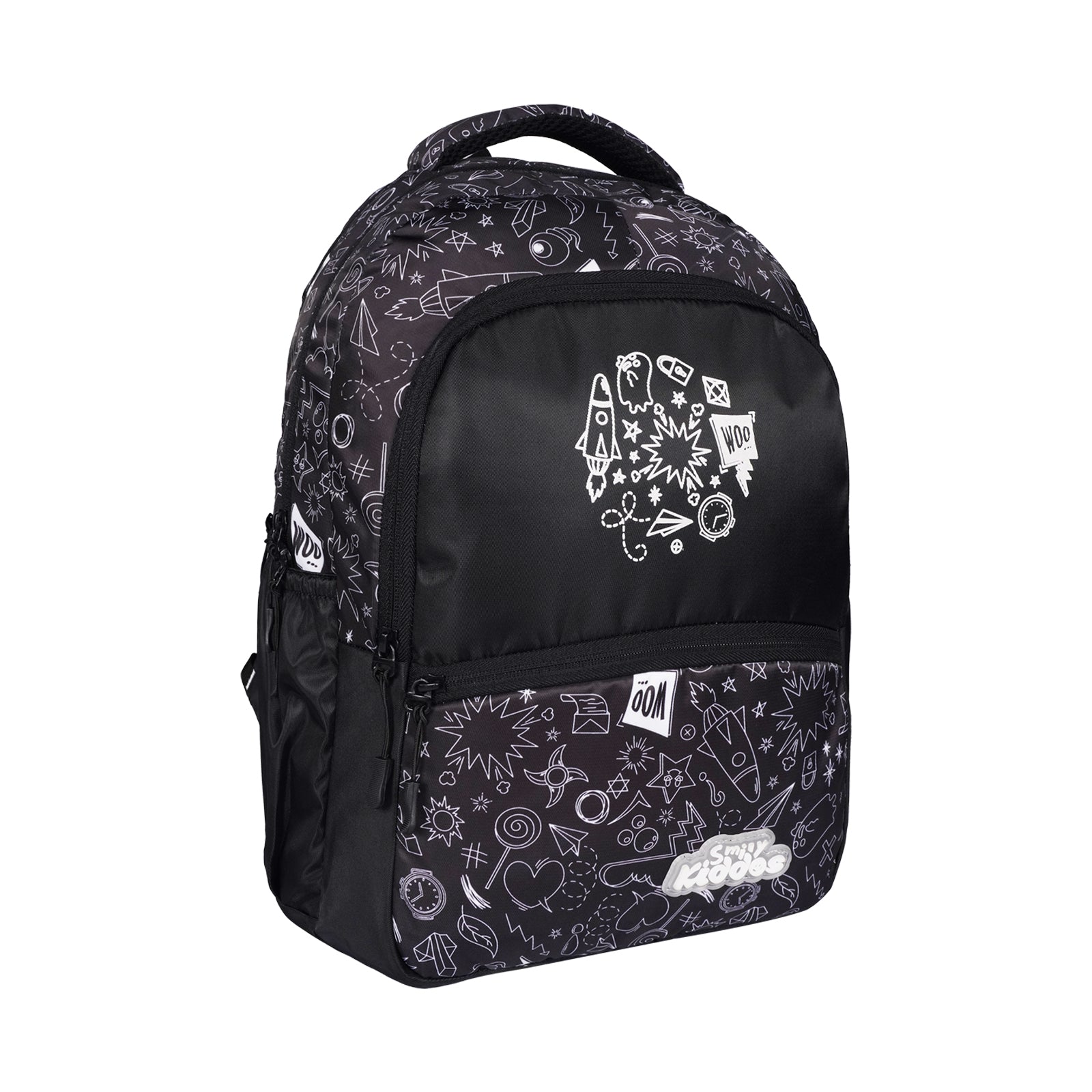 Smily Kiddos Coco Backpack – Black | Stylish & Lightweight School Bag for Kids (16"x12"x9")