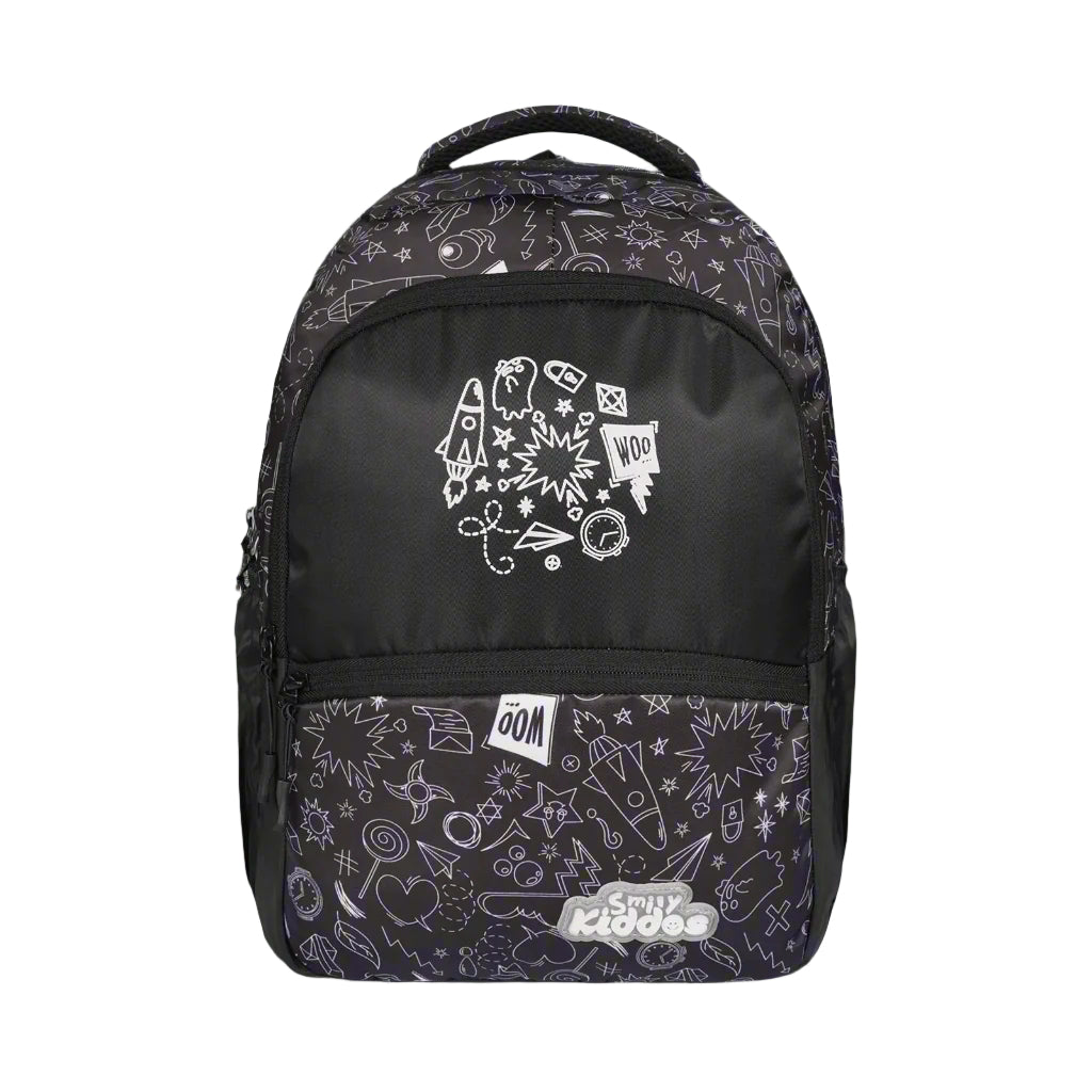 Smily Kiddos Coco Backpack – Black | Stylish & Lightweight School Bag for Kids (16"x12"x9")