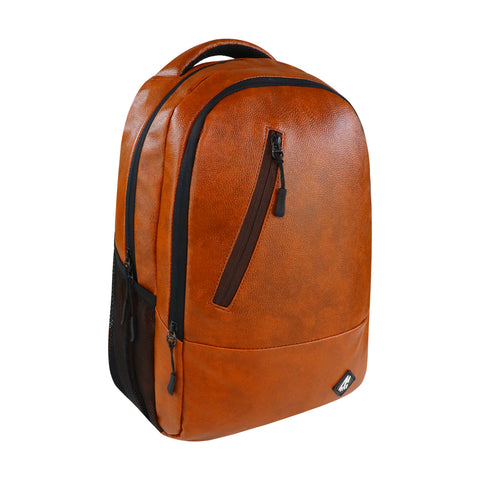 Image of Mike Bags Faux Leather Laptop Backpack - TAN