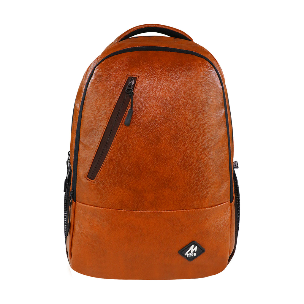 Mike Bags Faux Leather Laptop Backpack - TAN