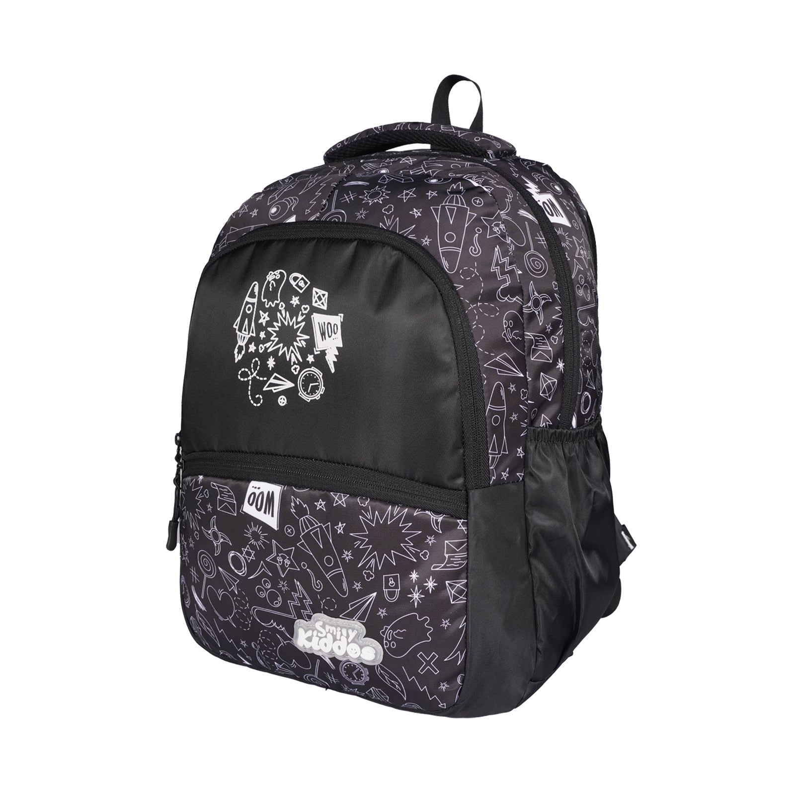 Smily Kiddos Coco Backpack – Black | Stylish & Lightweight School Bag for Kids (16"x12"x9")
