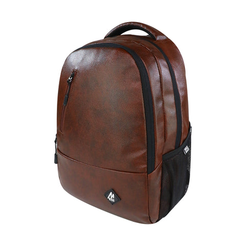 Mike Bags Faux Leather Laptop Backpack - Brown