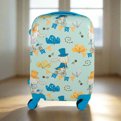 Children's suitcase with rabbit design on a light blue background