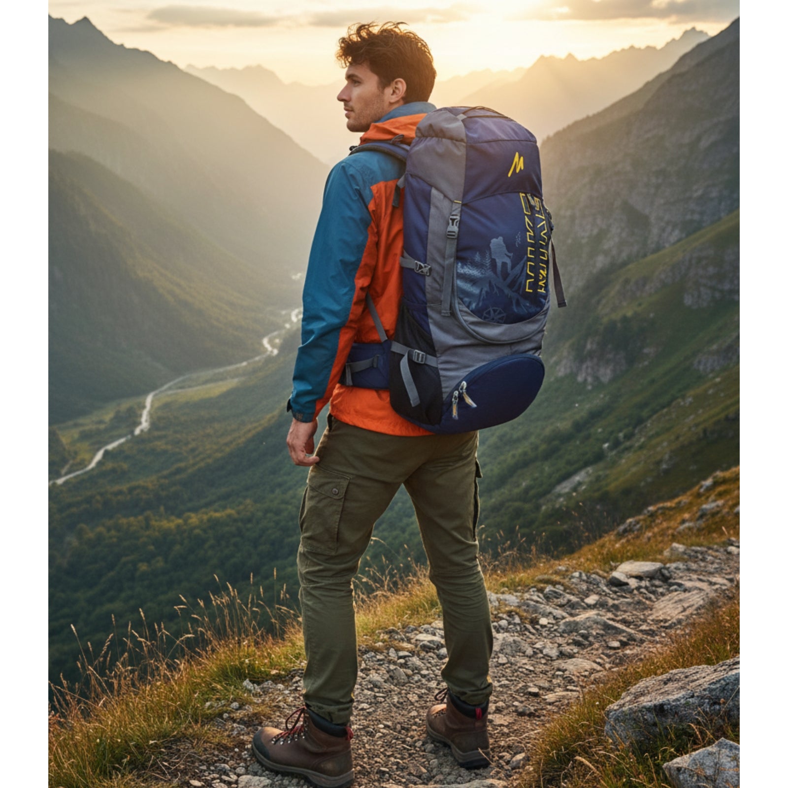 Mike 42L Mountain Peak Trekking Backpack – Navy Blue
