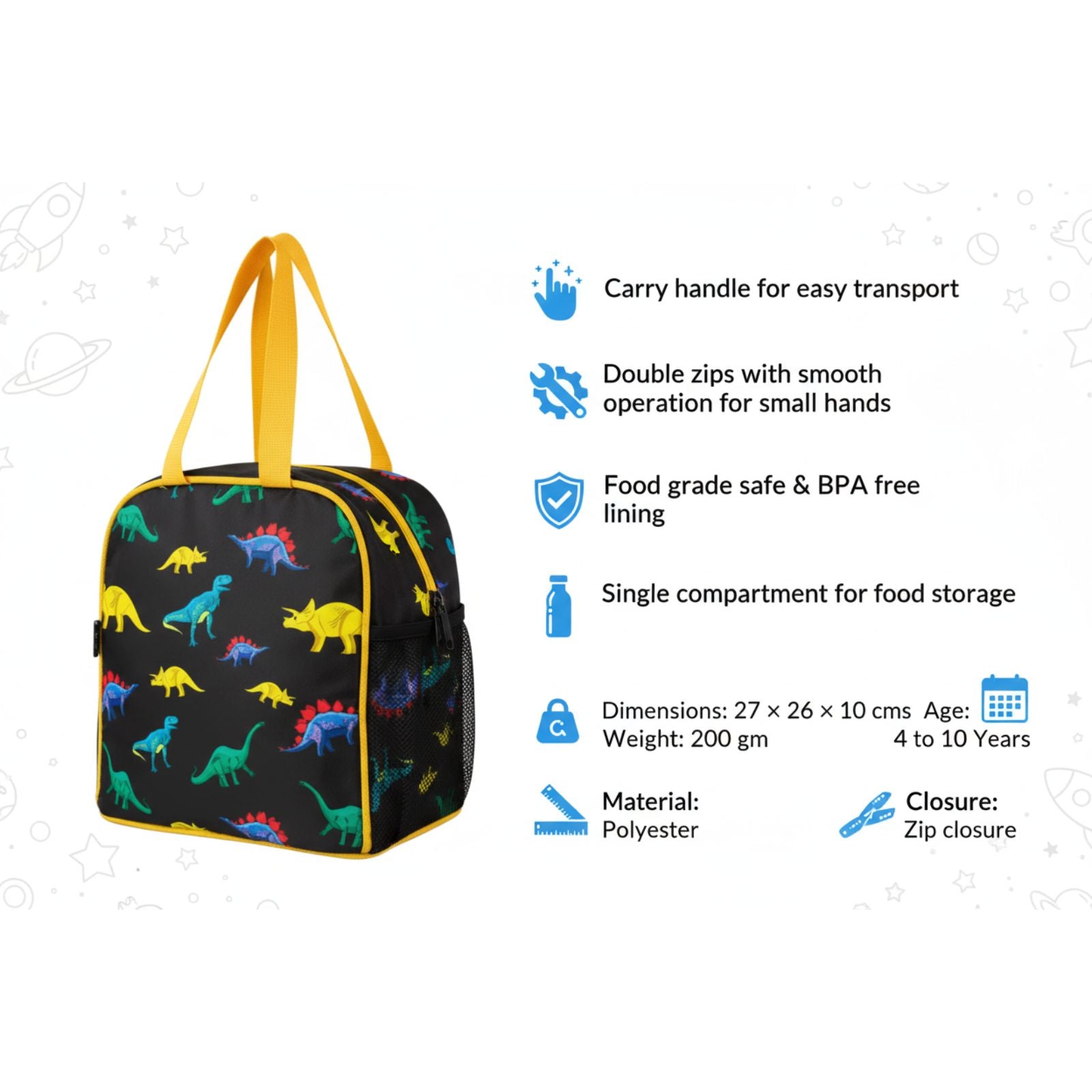 Joy Lunch Bag – Rage Dino Theme - Black