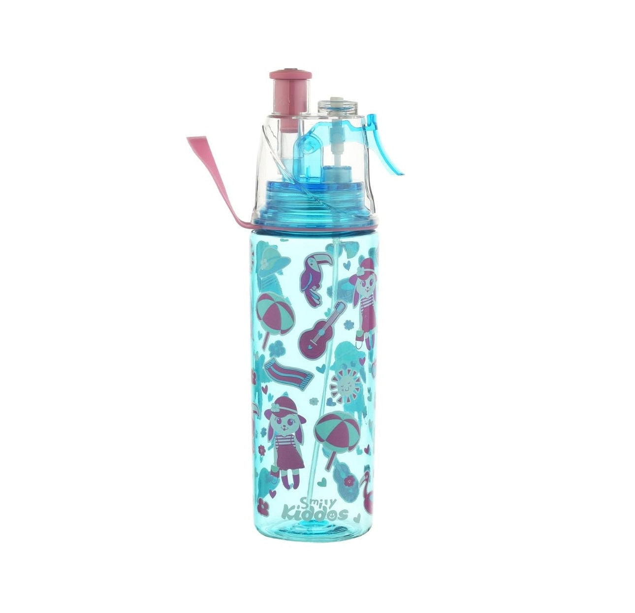 Children's water bottle with seahorse design on a white background
