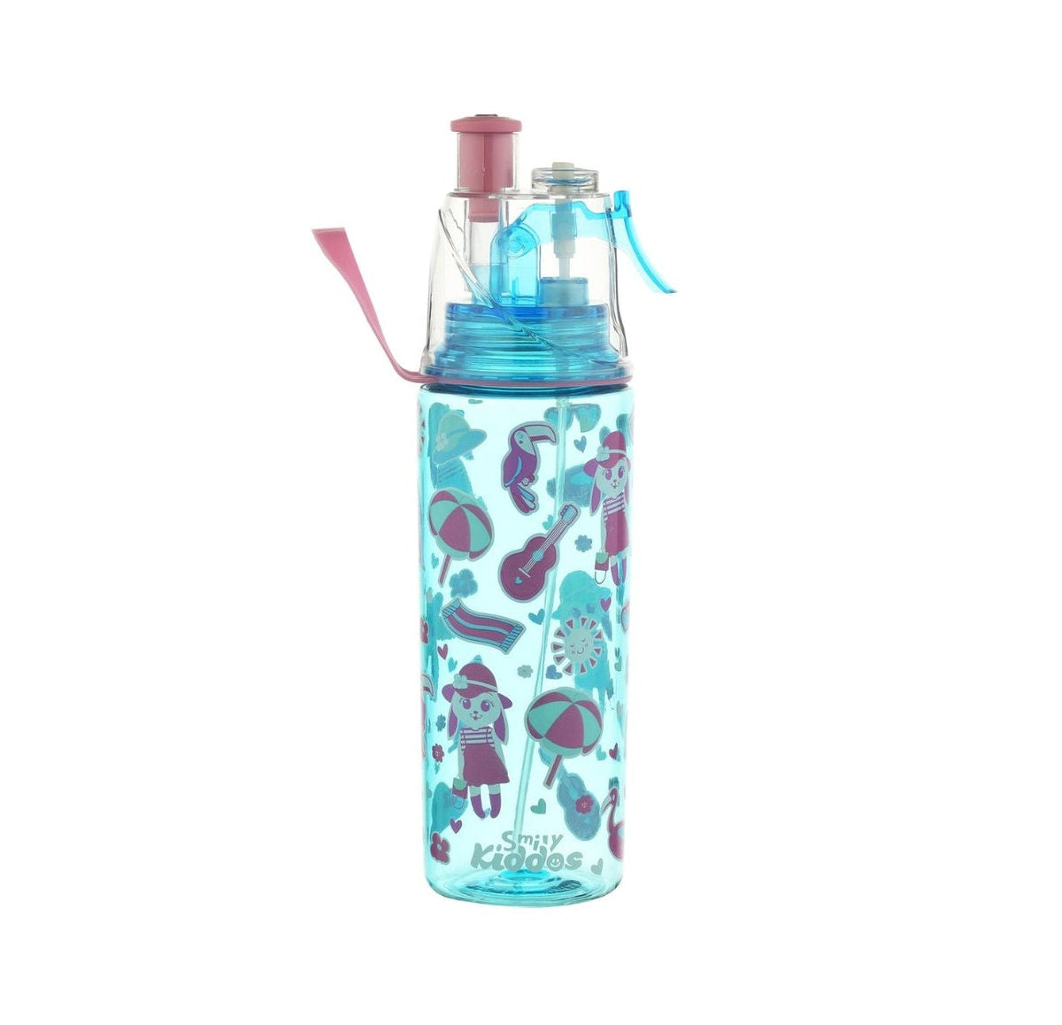Children's water bottle with seahorse design on a white background