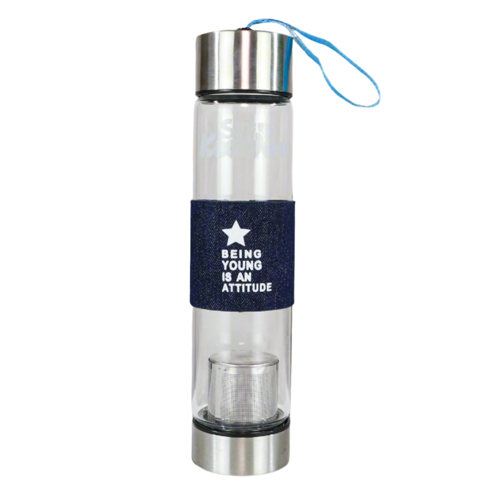 Smily Kiddos Glass bottles with Removable Stainless Steel Infuser Blue