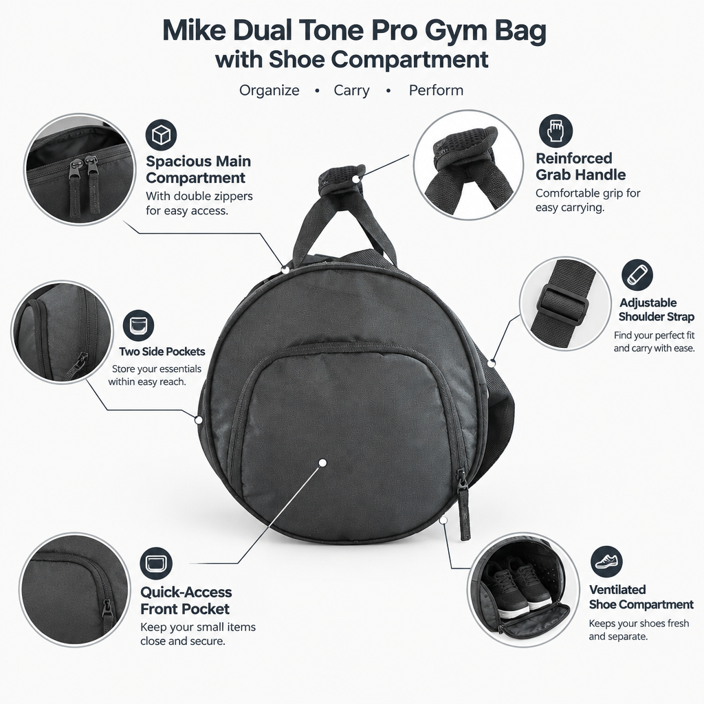 Mike Dual Tone Pro Gym Bag with Shoe Compartment – Grey