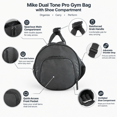 Mike Dual Tone Pro Gym Bag with Shoe Compartment – Black
