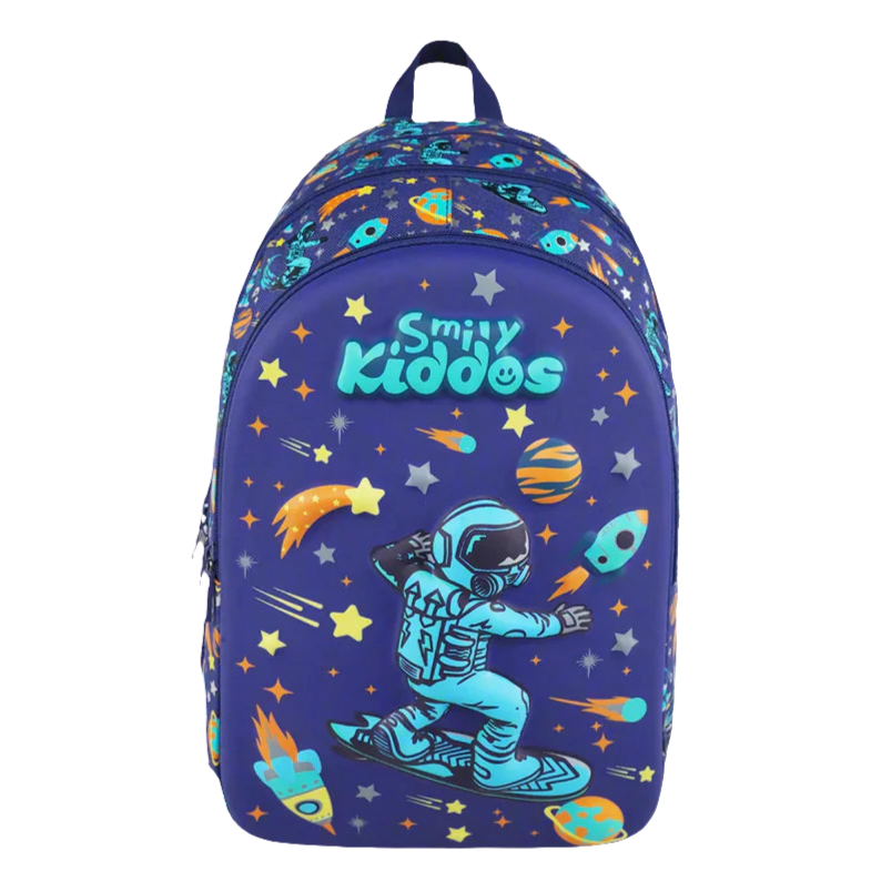 Smily Kiddos Space Astronaut EVA Shell Backpack with SmilyTrack (19L) – Blue | Lightweight, Durable & Trackable School Bag for Kids (45 x 30 x 14 cm)