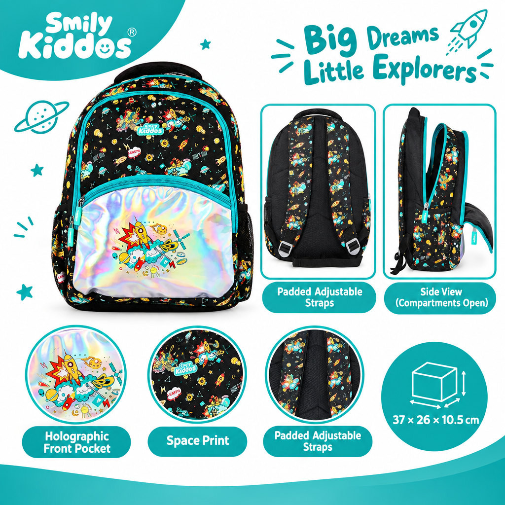 Space Theme School Backpack – Black