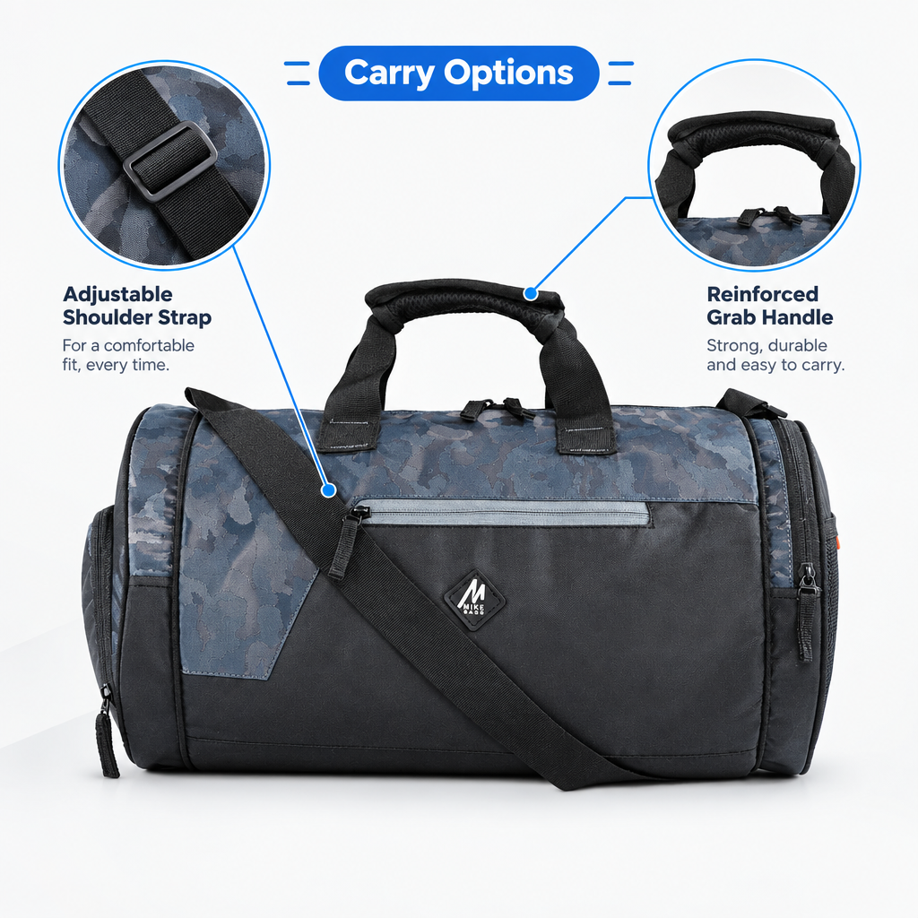 Mike Dual Tone Gym Bag With Shoe Compartment -Camo Blue