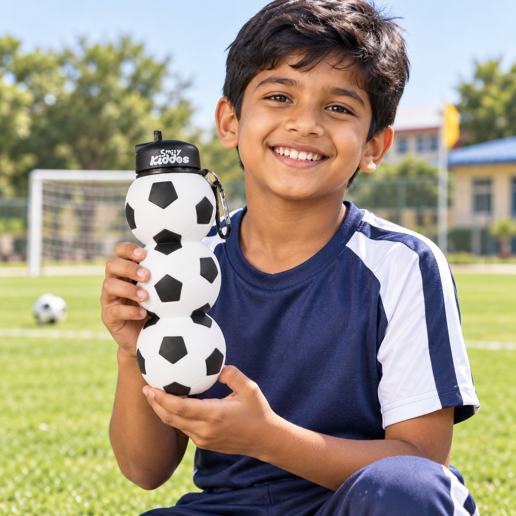 Silicone Football Water Bottle - Black & White