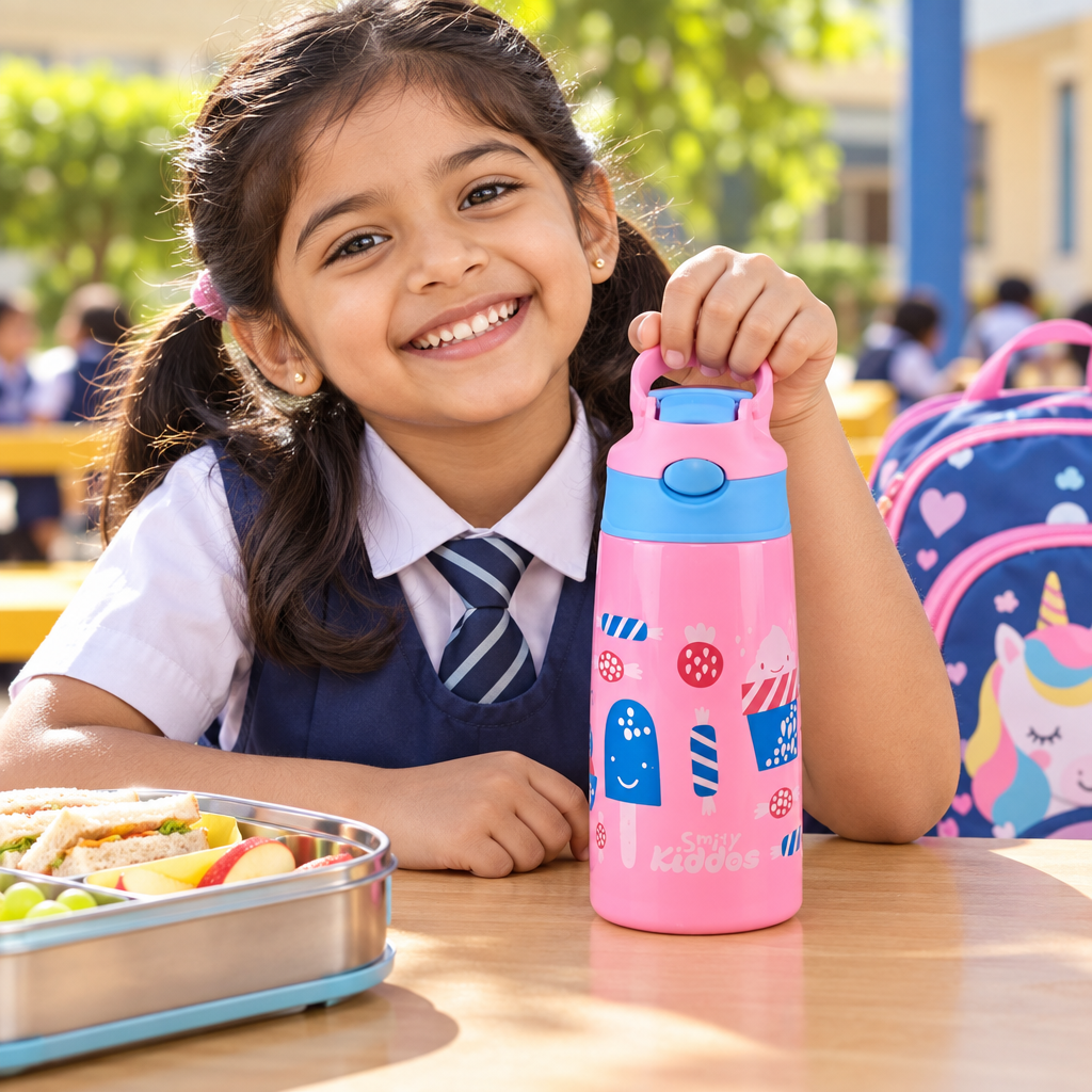 Smily Kiddos Insulated Water Bottle 450ml - Ice Cream Theme Pink
